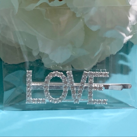 Rhinestone Words Love Silver Hair Clip - Picture 6 of 9